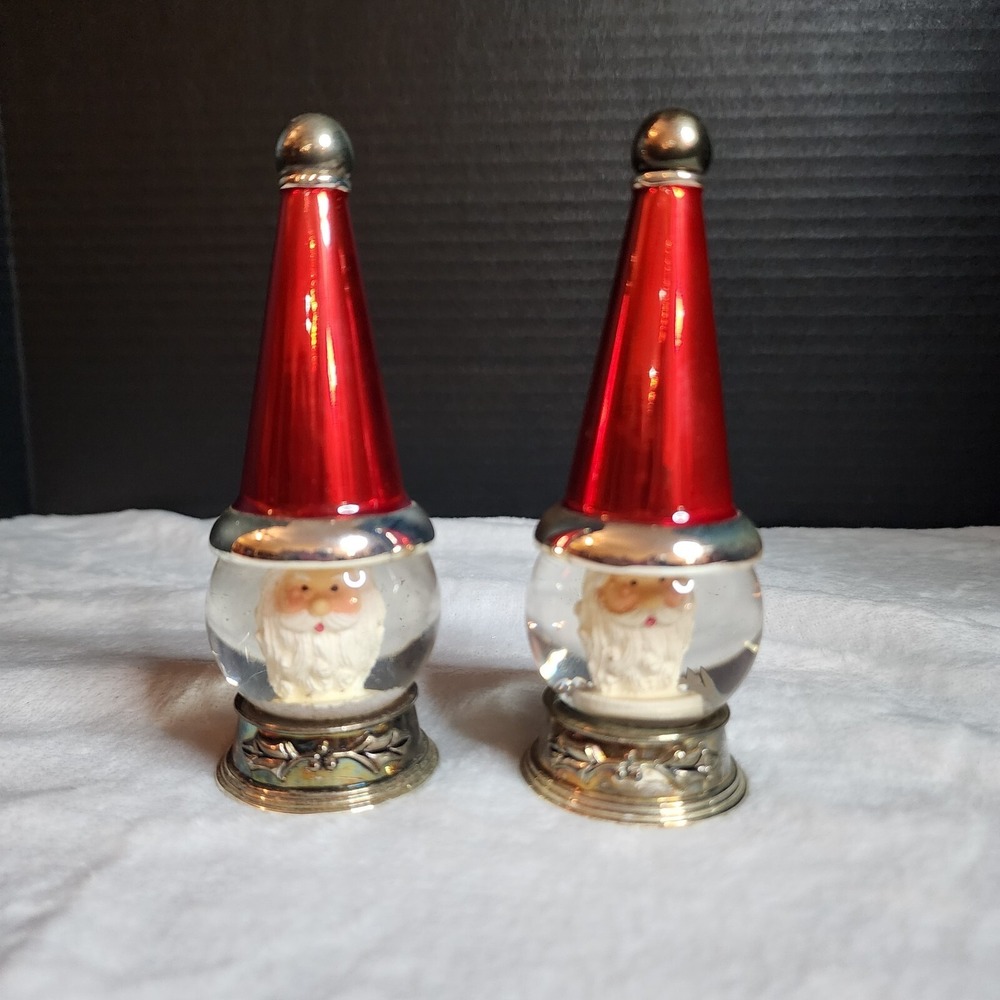 Towle Silversmiths Santa Hat/Head Snow Globes Salt/Pepper‎ Shakers